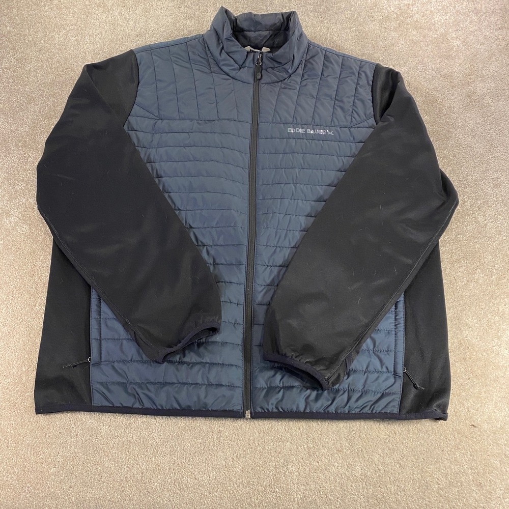 Eddie Bauer Hybrid Quilted Jacket Mens 2XL Blue Black Full Zip Insulated Coat